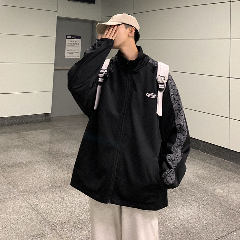 Áo khoác bóng chày cổ đứng dáng rộng in họa tiết độc đáo phong cách Hàn Quốc cá tính