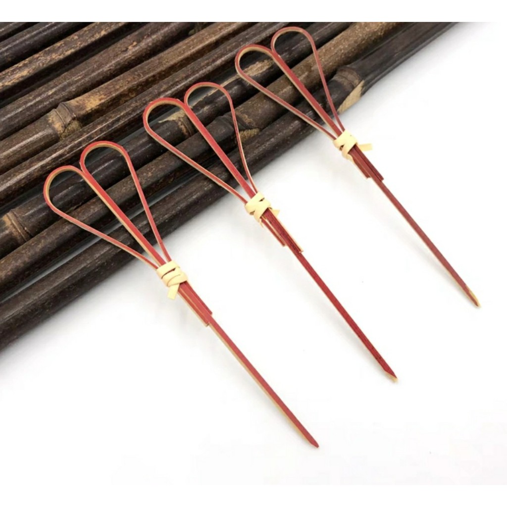 Tăm Xiên Tre Trang Trí Cocktail Tròn - Kéo - Thắt hoa - 12cm