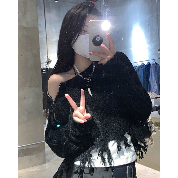 ▧∋✜Áo Sweater Dáng Rộng Tay Dài Lệch Vai Phối Khóa Kéo Thời Trang Mùa Xuân Hàng Mới 2022 Dành Cho Bạn Nữ