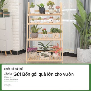♚✇●Kệ hoa gỗ, gỗ đặc, gấp nhiều tầng trong nhà, trồng cây ban công, xanh mọng nước <