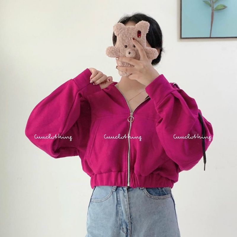 Áo Khoác Nỉ Cánh Dơi, tay phồng Form Croptop - Phong Cách ullzang