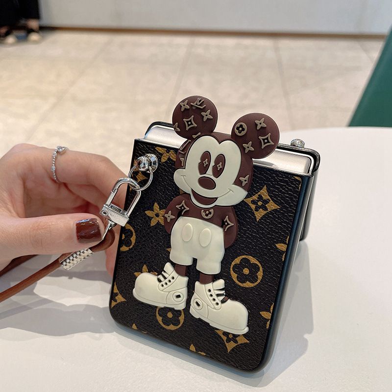 Ốp Samsung Z Flip 3 / Z Flip 4/Z Flip 5 da hoạ tiết LV mickey có dây đeo chéo / Z Flip3  / Z Flip4/ Z Flip 5