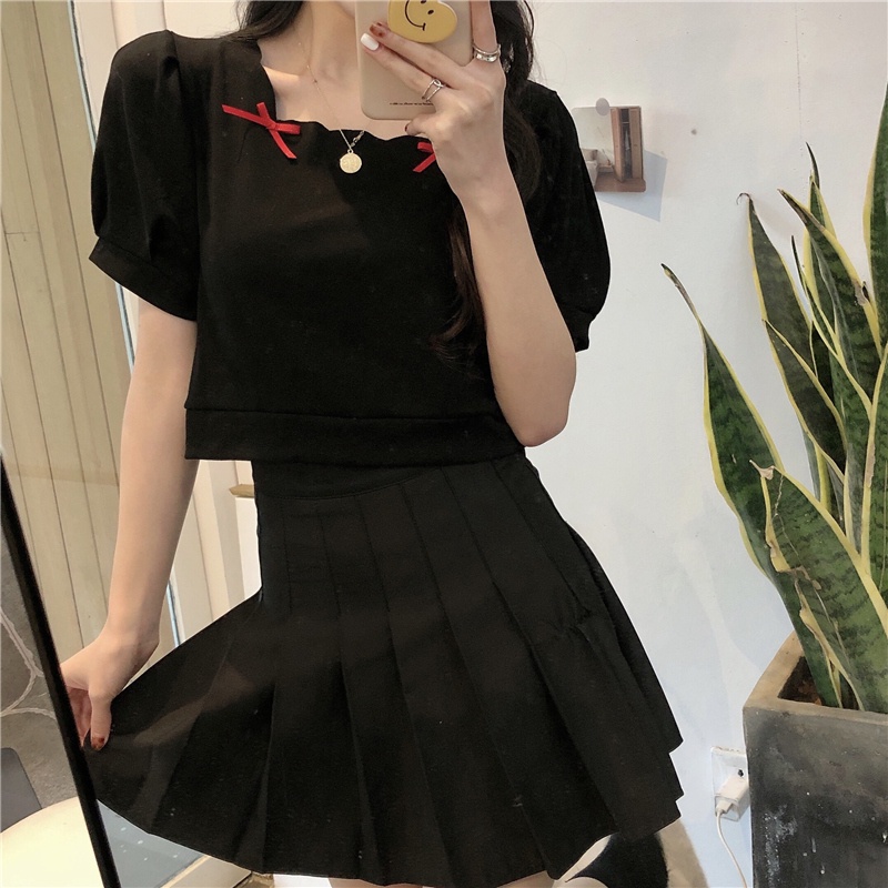 Áo thun ZHELIHANGFEI tay ngắn cổ vuông dáng rộng đơn giản thời trang mùa hè 2022 dành cho nữ