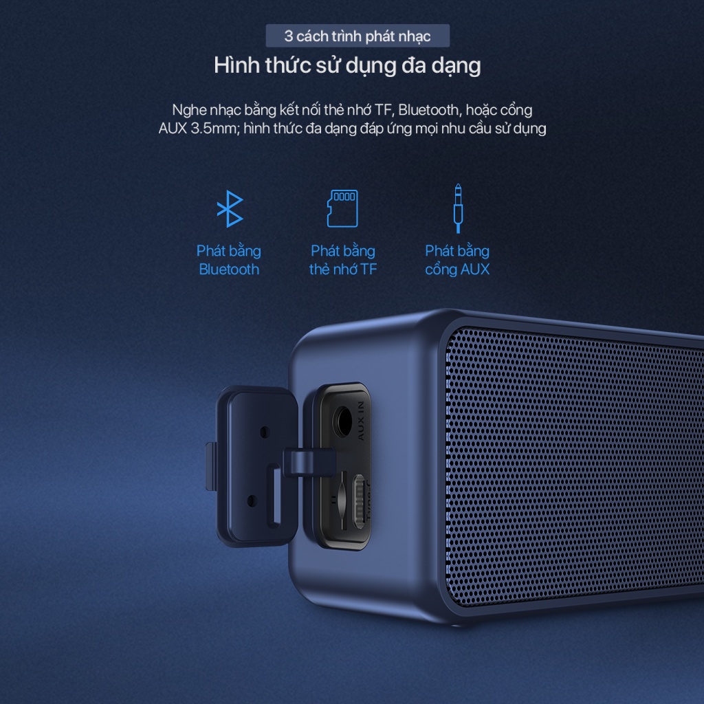 Loa Bluetooth Mini Bass Mạnh Chống Nước Di Động VIVAN VS20 5.0 Nghe Nhạc Chính Hãng Giá Rẻ Đọc Thẻ Micro SD & AUX Miseo