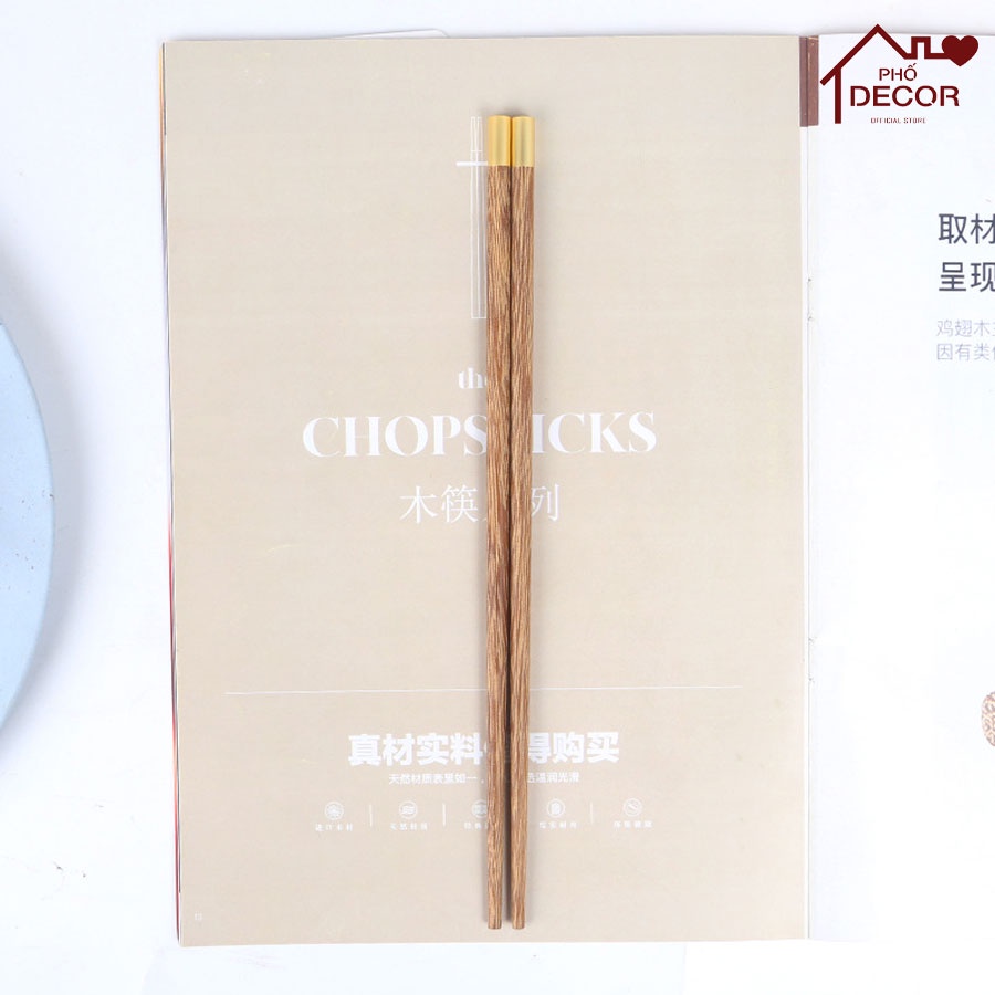 Đũa Thương Hiệu Phố Decor - Đũa Gỗ Cánh Gà Không Chất Bảo Quản Bọc Đầu Kim Loại Cao Cấp