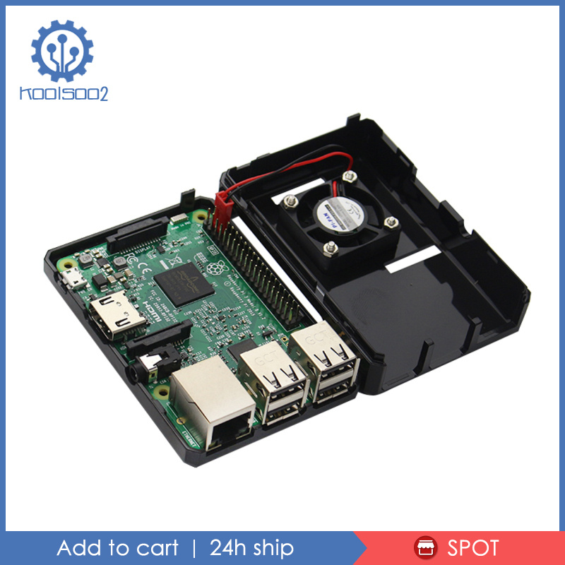 [KOOLSOO2]ABS Protective Case Box with Cooling Fan for Raspberry Pi 3 Model B Black