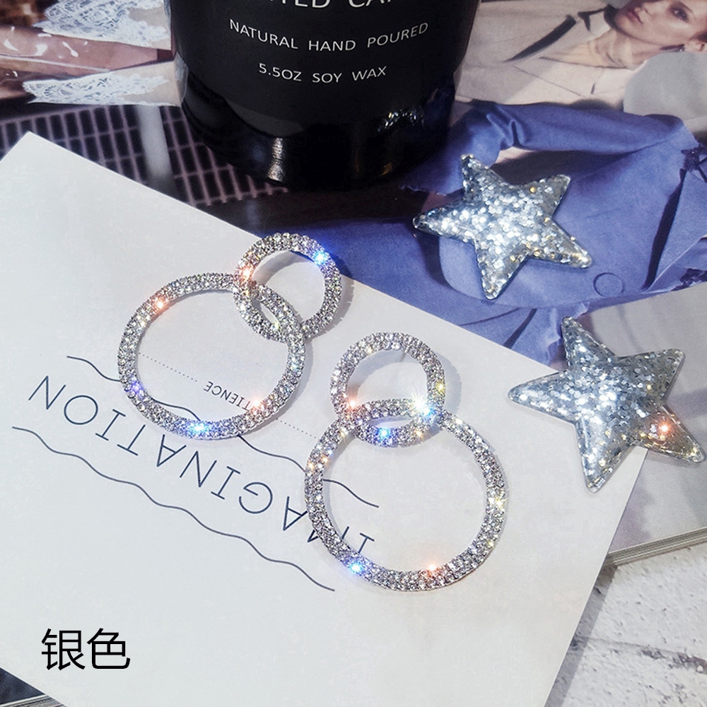 Bông tai hình tròn đính đá phong cách Hàn Quốc thời trang cho nữ