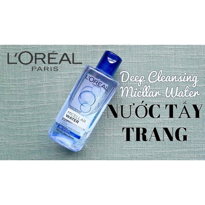 Nước tẩy trang Loreal paris 3 in 1 micellar water 95ml Deep Cleansing màu xanh đậm cho da dầu mụn