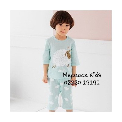 [100] Bộ cotton tay lửng quần ngố hè thu cừu xanh cho bé trai The Minou xuất Hàn dư xịn