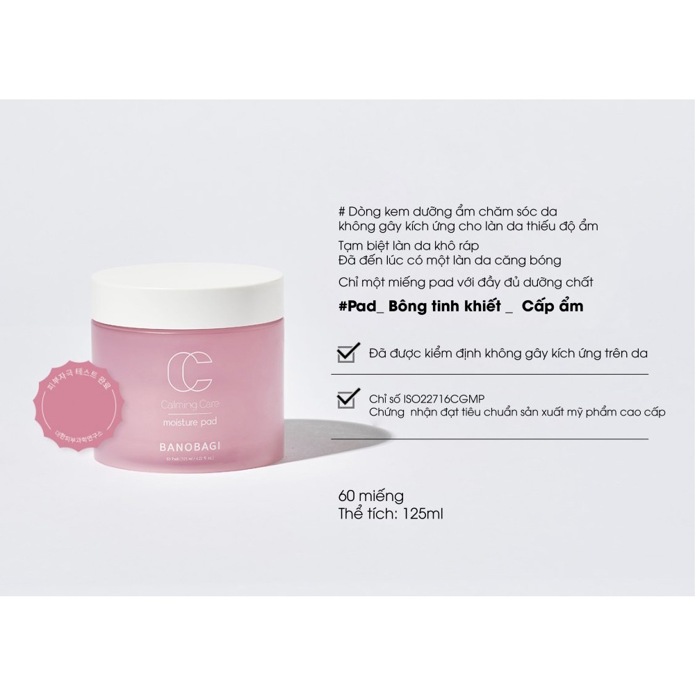 Toner dạng bông Banobagi Calming Care Moisture Pad (60miếng/125ml) -Út store