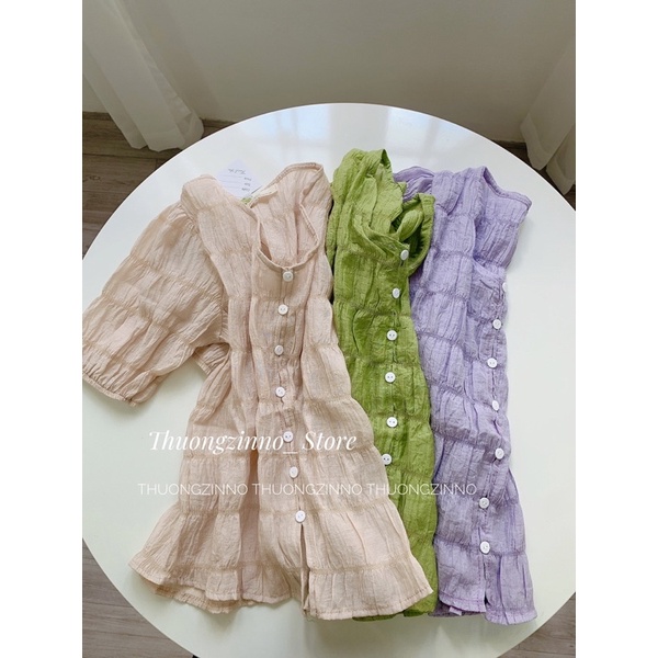 [Ảnh thật/Video]Áo sơ mi China Nhún Lụa cúc ngực tiểu thư nhẹ nhàng Áo sơ mi cổ V chất lụa nhăn