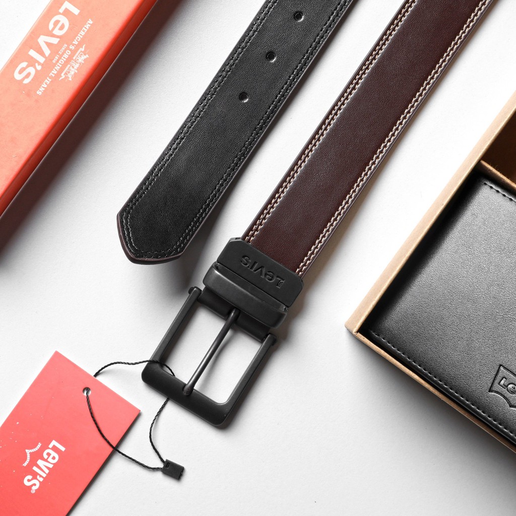 Set Thắt Lưng  + Ví Levis 2 mặt dây đen nâu - Cam Kết Chuẩn Auth FullBox - Không bong tróc
