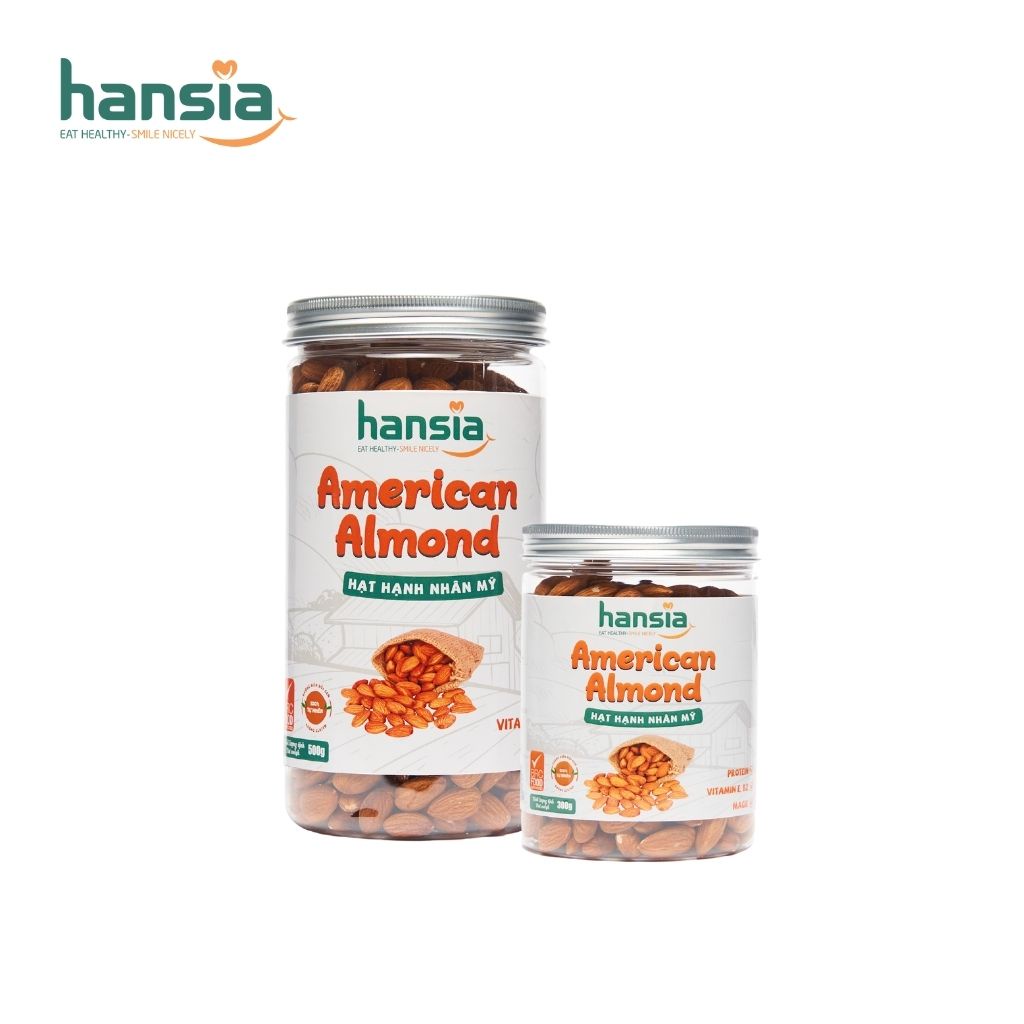 Hạt Hạnh Nhân Organic HANSIA Thơm, Ngậy Giàu Protein, Vitamin Và Khoáng Chất Thiết Yếu Tốt Cho Cơ Thể Hộp 300g - 500g