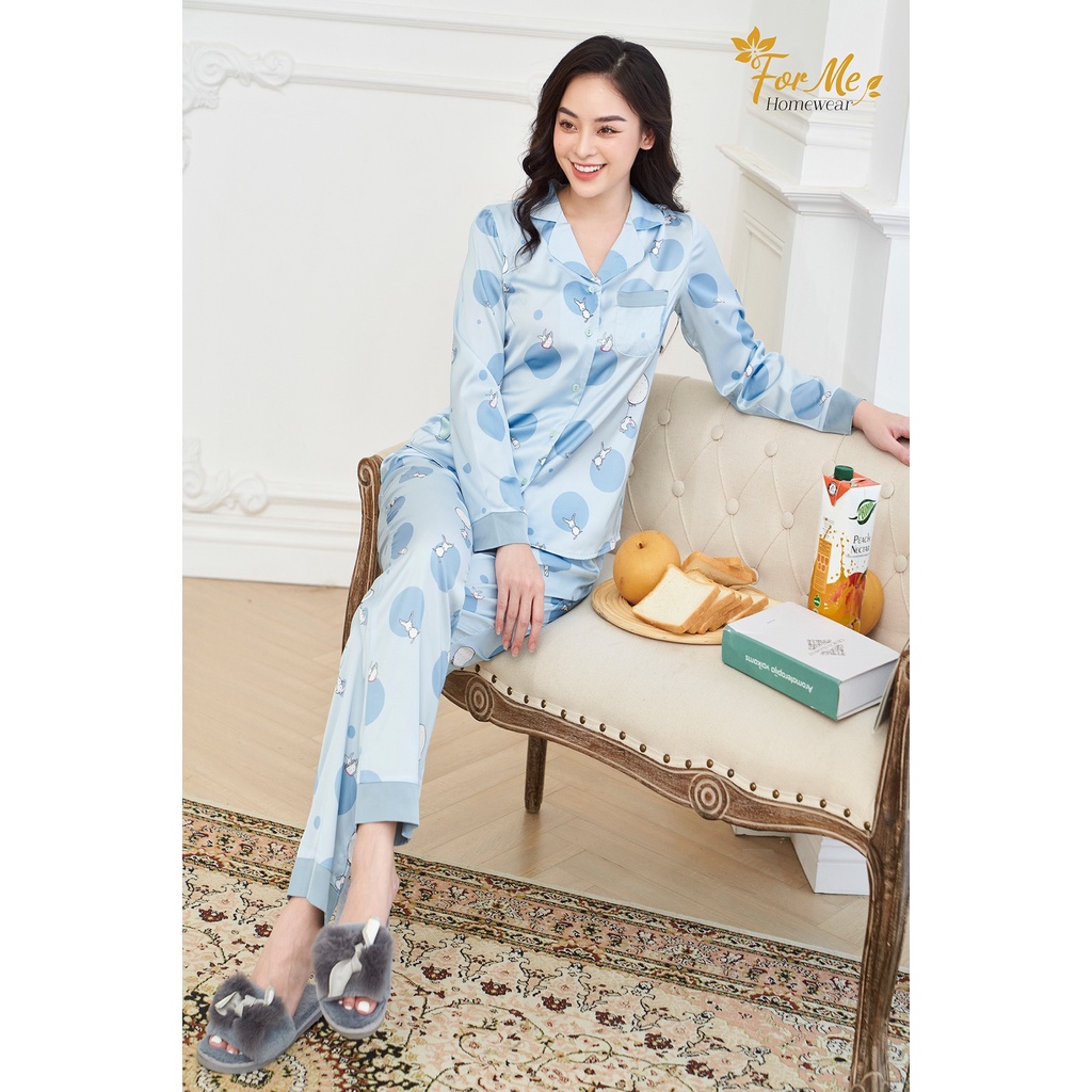 Bộ đồ ngủ, mặc nhà chất Lụa Giấy Luxury Dài Tay Thỏ Bóng Bay 04  ,forme pijama