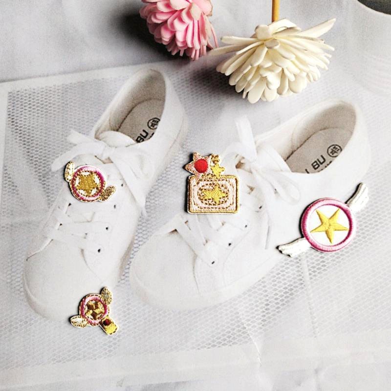 Bộ miếng dán trang trí giày bằng vải thêu họa tiết hình gấu pooh/chuột dễ thương