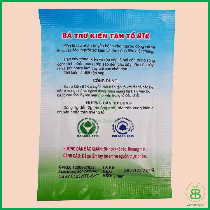 Thuốc trừ kiến, bả diệt kiến, bả trừ kiến tận tổ BTK gói 5g