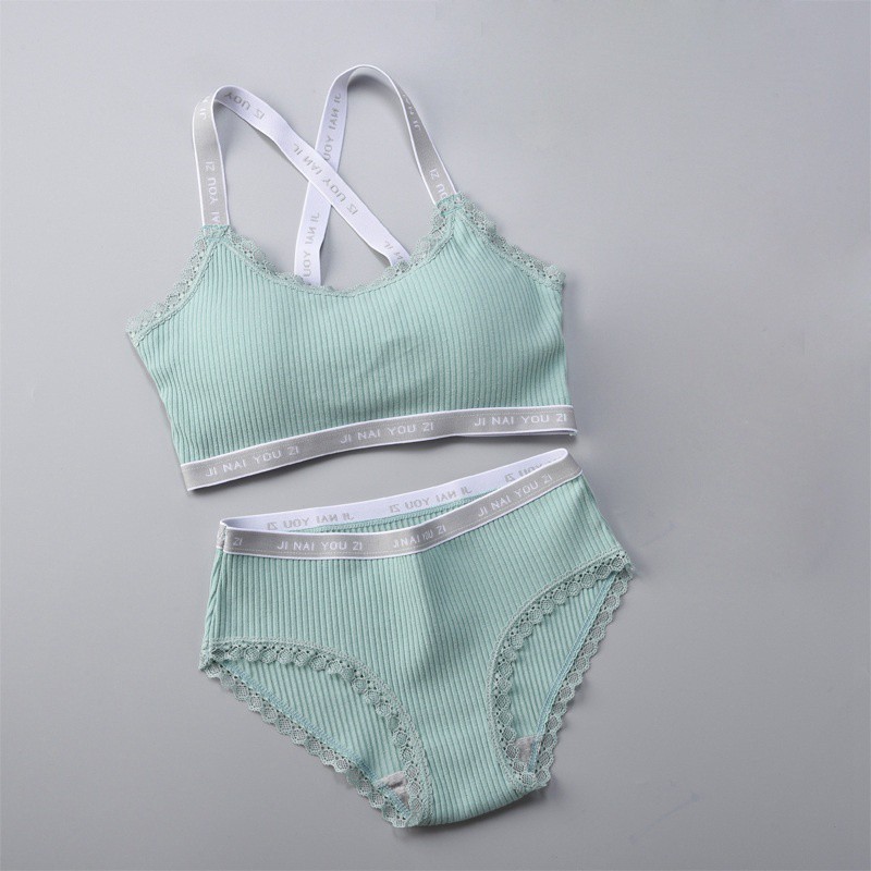 Áo ngực Women Threaded Print Lingerie Cotton Thin Section Emblem Lace Wireless Lingerie Bra Set | BigBuy360 - bigbuy360.vn