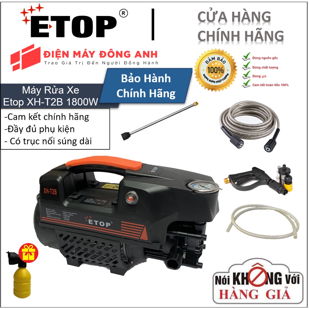 Máy Rửa Xe | Máy Rửa Xe Cao Áp Thái Lan ETOP XH-T2B | 1800w Có Rơ Le Tự Ngắt + Van Xả Khí.