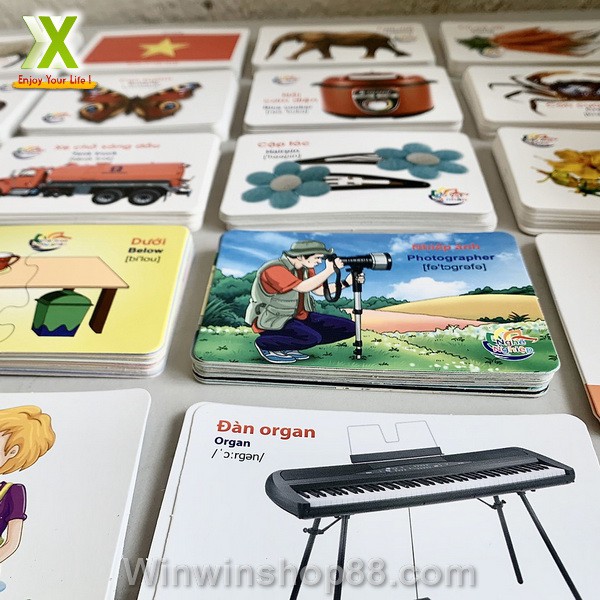 Bộ thẻ học thông minh 16 chủ đề 416 thẻ Chủ Đề Song Ngữ Anh-Việt Flashcards đồ dùng dạy học cho bé học từ vựng- Asam