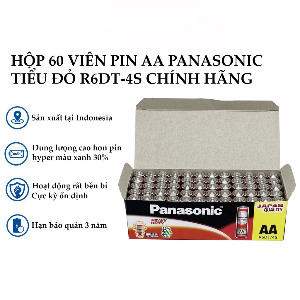 Hộp 60 viên Pin Panasonic AA cacbon tiểu  LR6DT/4S hàng nhập khẩu Indonesia