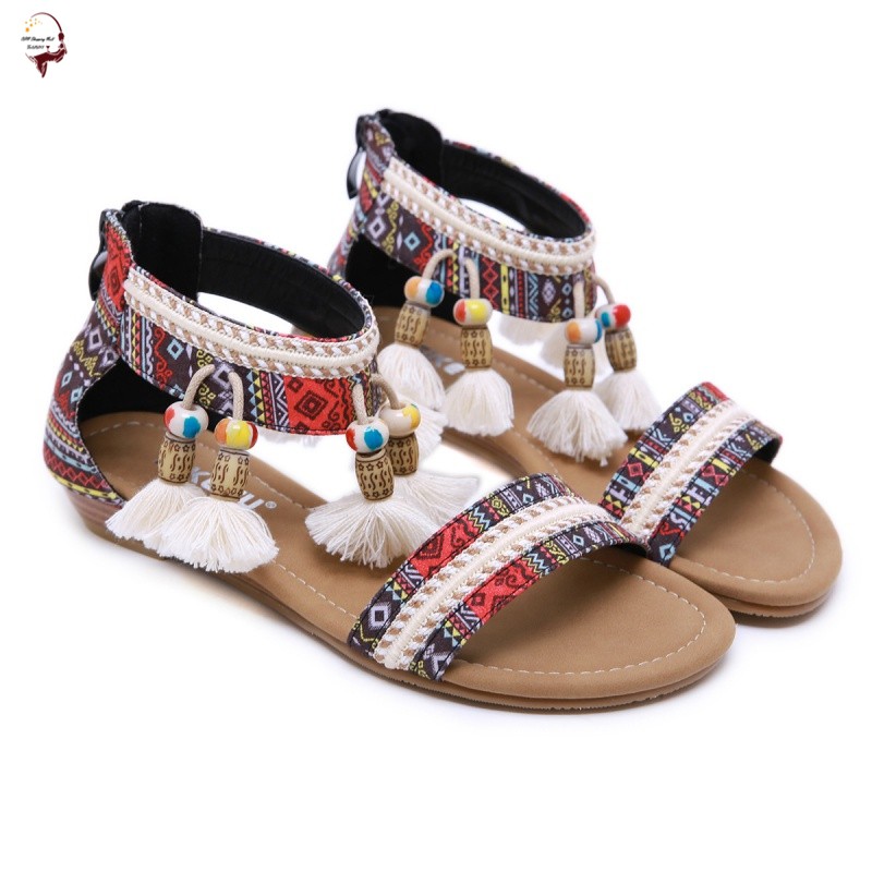 SANDAL BOHEMIAN ĐÍNH BÔNG MÀU SẮC