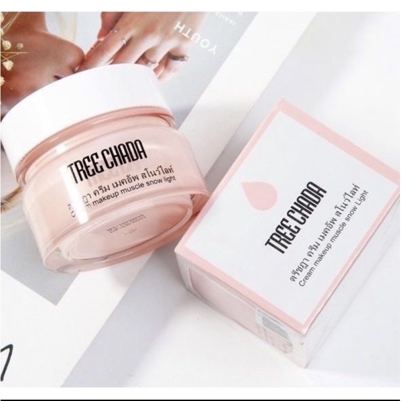 🇹🇭🇹🇭TREECHADA CREAM MAKEUP MUSCLE SNOW LIGHT:Kem trang điểm giúp làn da sáng như bạch tuyết 50ml