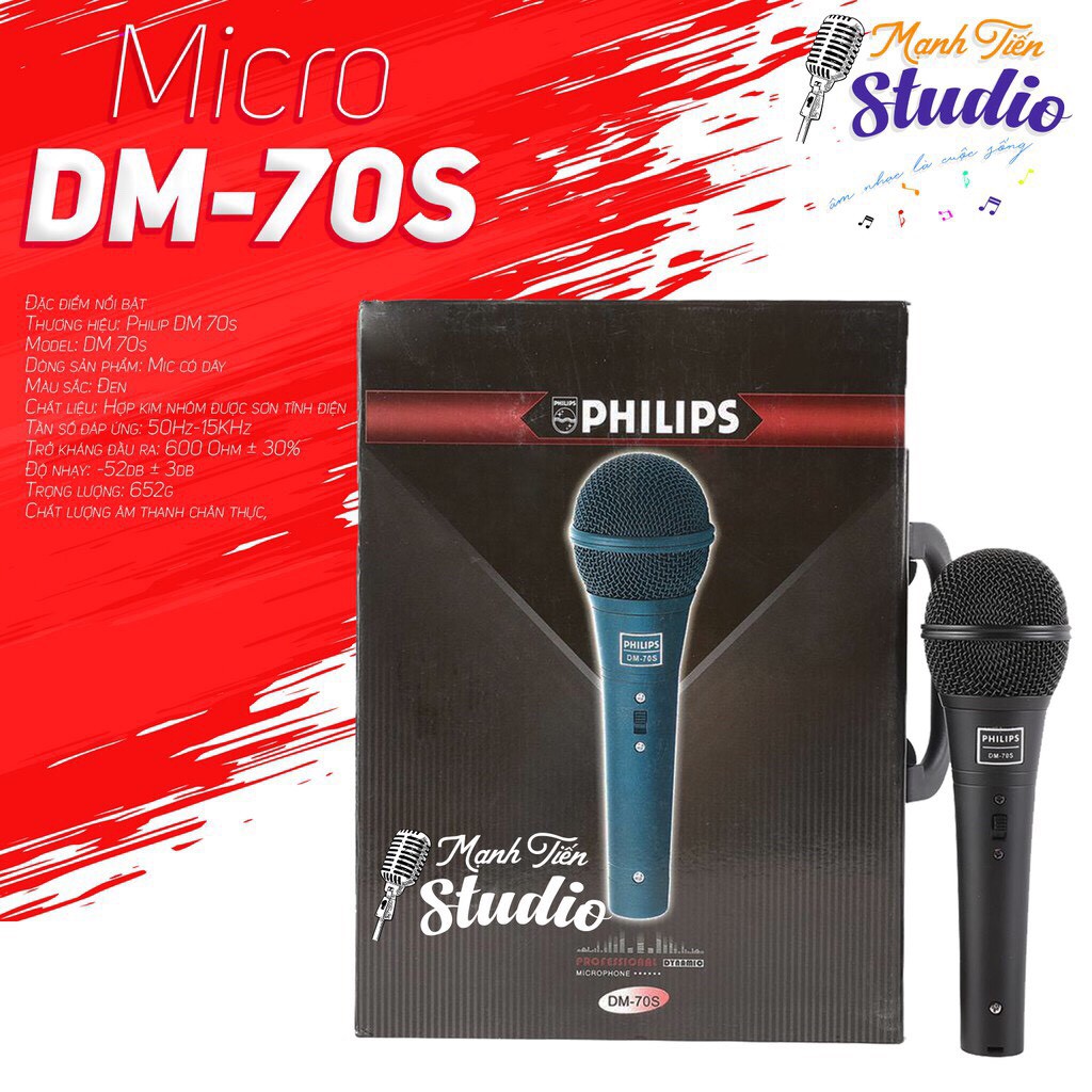 [GIÁ TỐT] Micro Karaoke có dây Philips DM-70S sơn tĩnh điện hát karaoke gia đình, tiệc tùng, âm thanh sân khấu