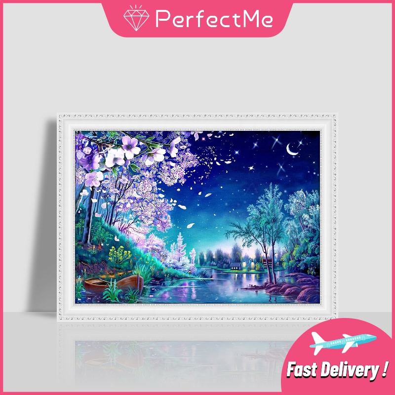 Bộ tranh đính đá 5D họa tiết phong cảnh huyền bí độc đáo kích thước 40x30cm DIY dùng trang trí