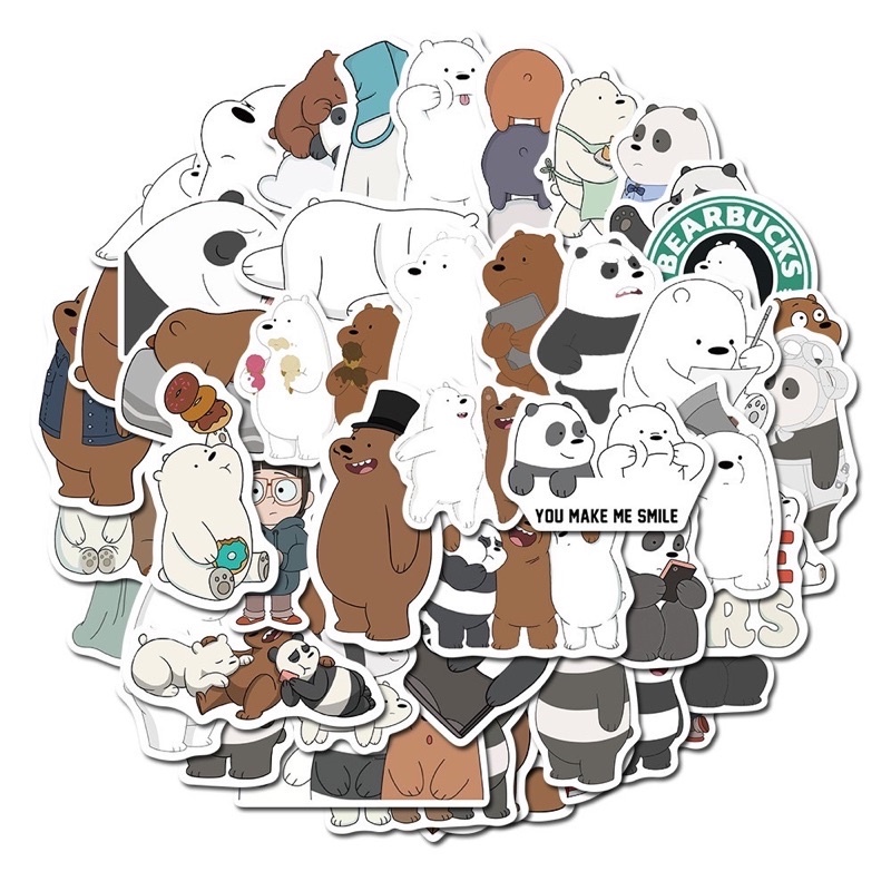 Set 100 sticker dán trang trí hình ba chú gấu  dùng để trang trí điện thoại di động/ván trượt/vali không để lại dấu keo
