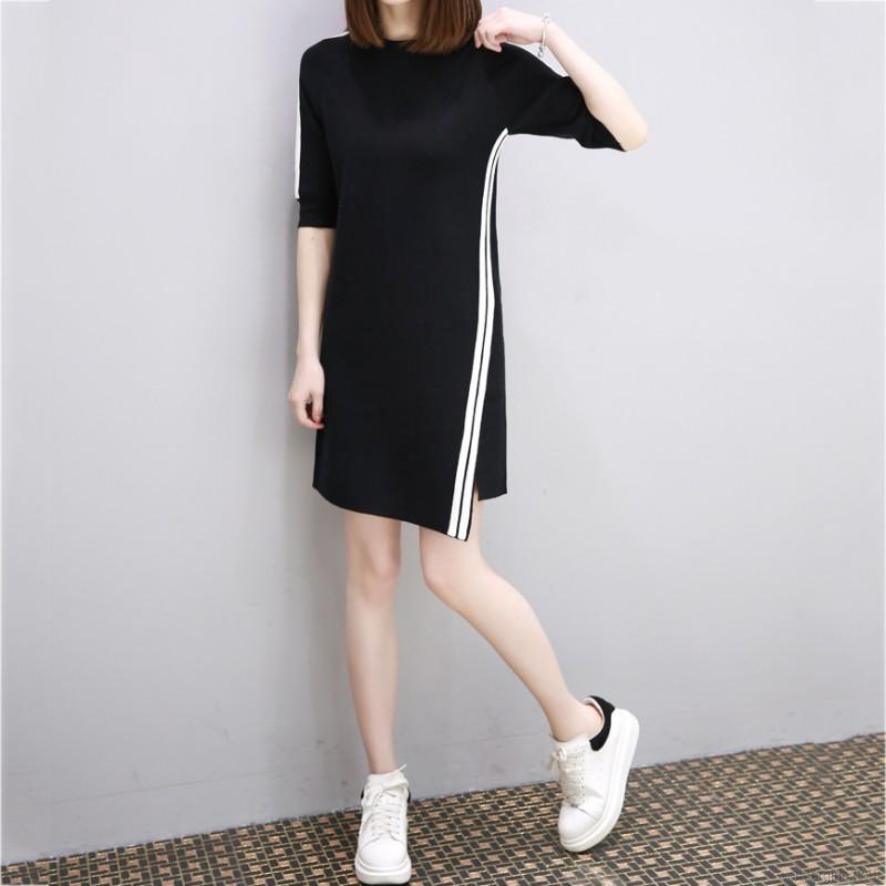 Women Summer Half Sleeve Irregular Striped Dresses | BigBuy360 - bigbuy360.vn