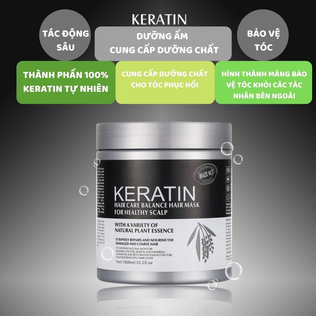KEM Ủ TÓC KERATIN XÁM MỚI NHẤT, 1000ml ủ dưỡng tóc cao cấp