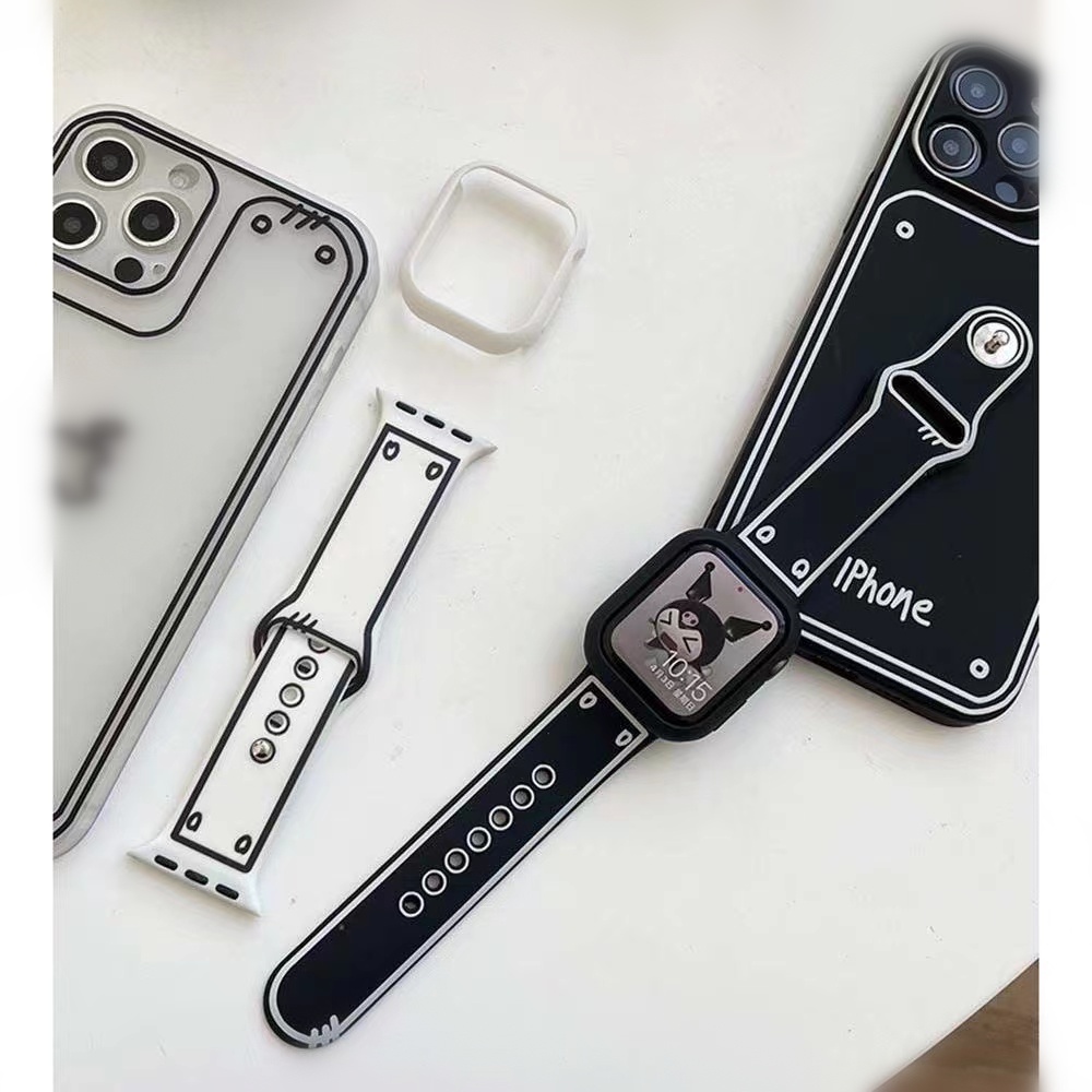 Dây đeo đồng hồ phong cách Graffiti dễ thương Đen trắng cho iwatch 7 6 5 4 / se Dây bảo vệ silicon 1