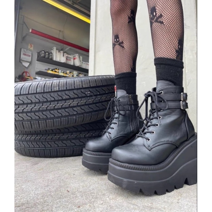 (có bigsize) Giày Boot độn đế cổ cao mắt cá chân đan dây- 2 màu(video+ảnh)