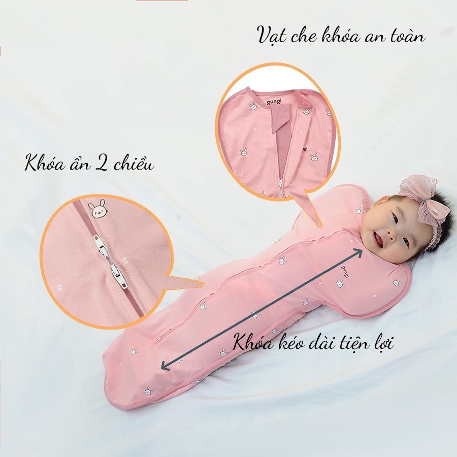 Túi Ngủ , Nhộng Chũn GUNGI Infant Breezy Chống Giật Mình Giúp Bé Ngủ Ngon, Sâu Giấc