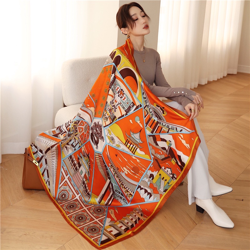 Khăn Choàng Cổ Vuông Vải Lụa In Họa Tiết Thời Trang WJ1014-118 Kích Thước 110x110cm