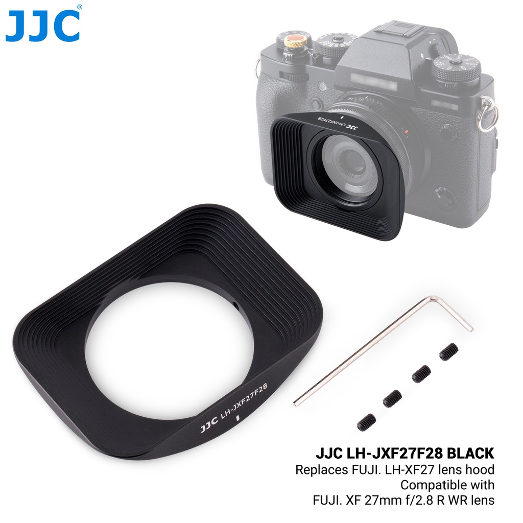 JJC LH-JXF27F28 Loa Che Nắng Hình Vuông Bằng Kim Loại Cho Ống Kính Fujinon XF 27mm F2.8 &amp; Ống Kính XF 27mm f/2.8 R WR Trên Máy Ảnh Fuji Fujifilm X-S10 X-T5 X-T4 X-T3 X-T2 X-E4 X-E3 X-E2 X-E2S X-H2 X-H2S X-T30 II X-T20 X-T10 X-T200 X-T100 X-A7 XT30 X-Pro3