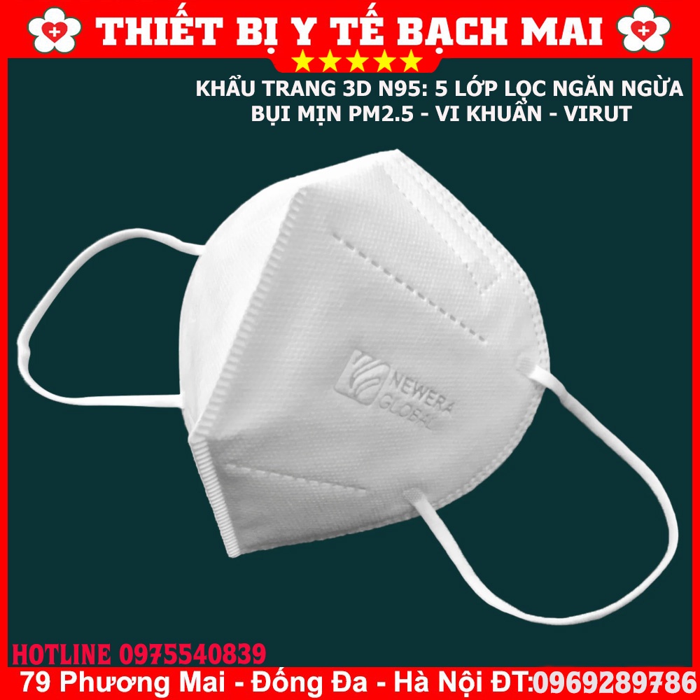 [Combo 10 Chiếc] Khẩu Trang Y Tế N95 3D NEWERA GLOBAL 5 Lớp Lọc Kháng Khuẩn, Bụi Mịn, Có Van Thở