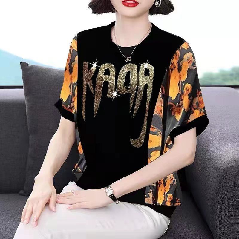 Áo Thun Tay Ngắn Cổ Tròn In Họa Tiết Phong Cách Phương Tây Thời Trang Mùa Hè Cho Nữ Trung Niên