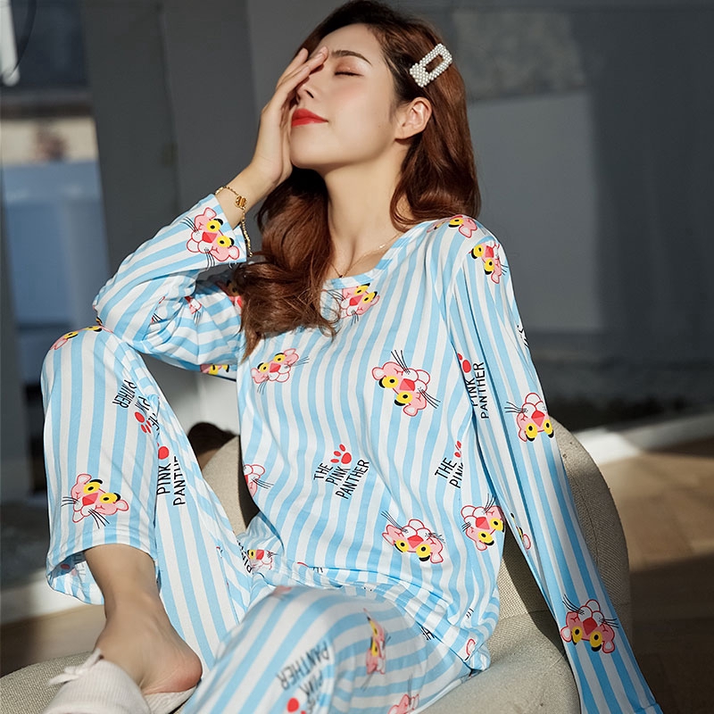 xiaohan korea spring autumn loose female nightwear round neck long sleeve sleepwear set women cute printed pajamas | BigBuy360 - bigbuy360.vn