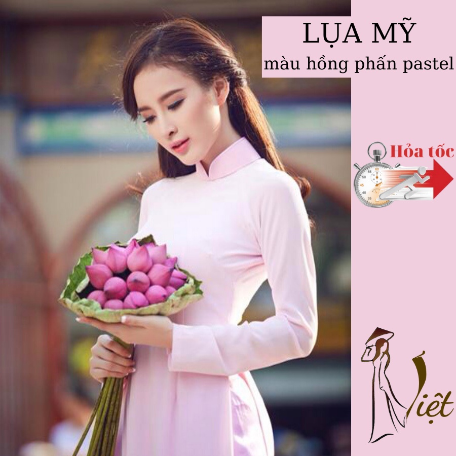 Áo dài màu hồng phấn pastel trơn truyền thống may sẵn lụa mỹ cao cấp