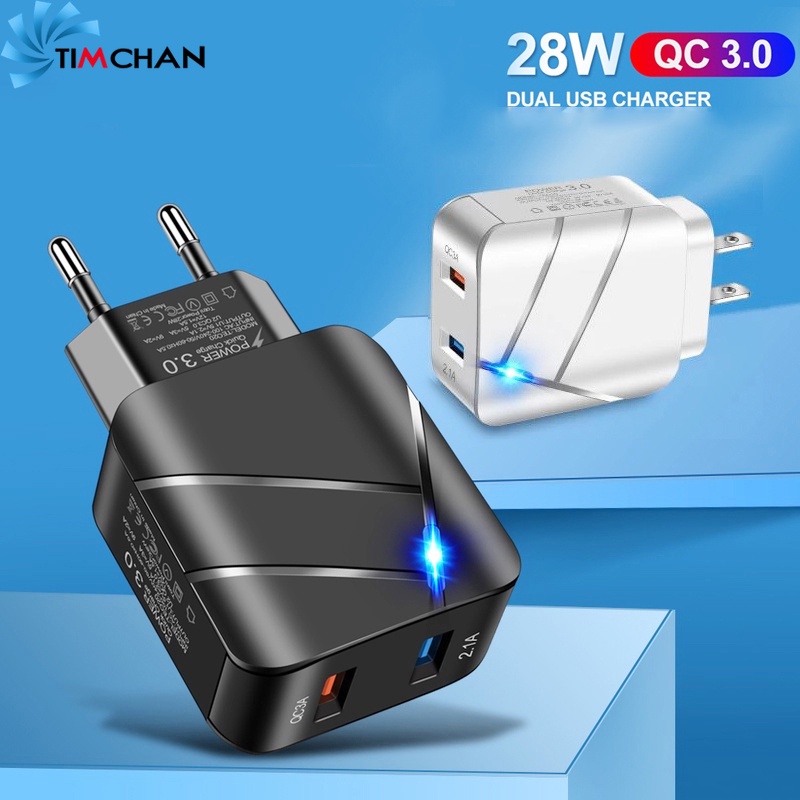 Cốc Sạc Nhanh Nhiều Cổng USB Qc3.0 + 2.1a 28W Cho Điện Thoại