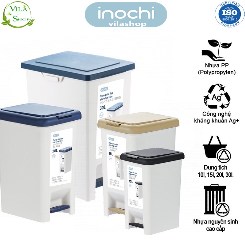 Thùng và ruột đựng rác loại 30l-20l-15l Nhựa cao cấp inochi.Có phân tử Ion bạc kháng khuẩn, khử mùi