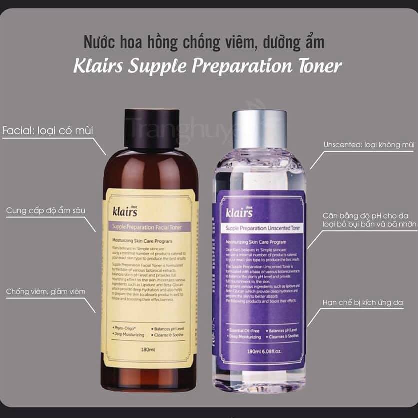 Nước hoa hồng dưỡng ẩm không mùi Klairs Supple Preparation Unscented Toner