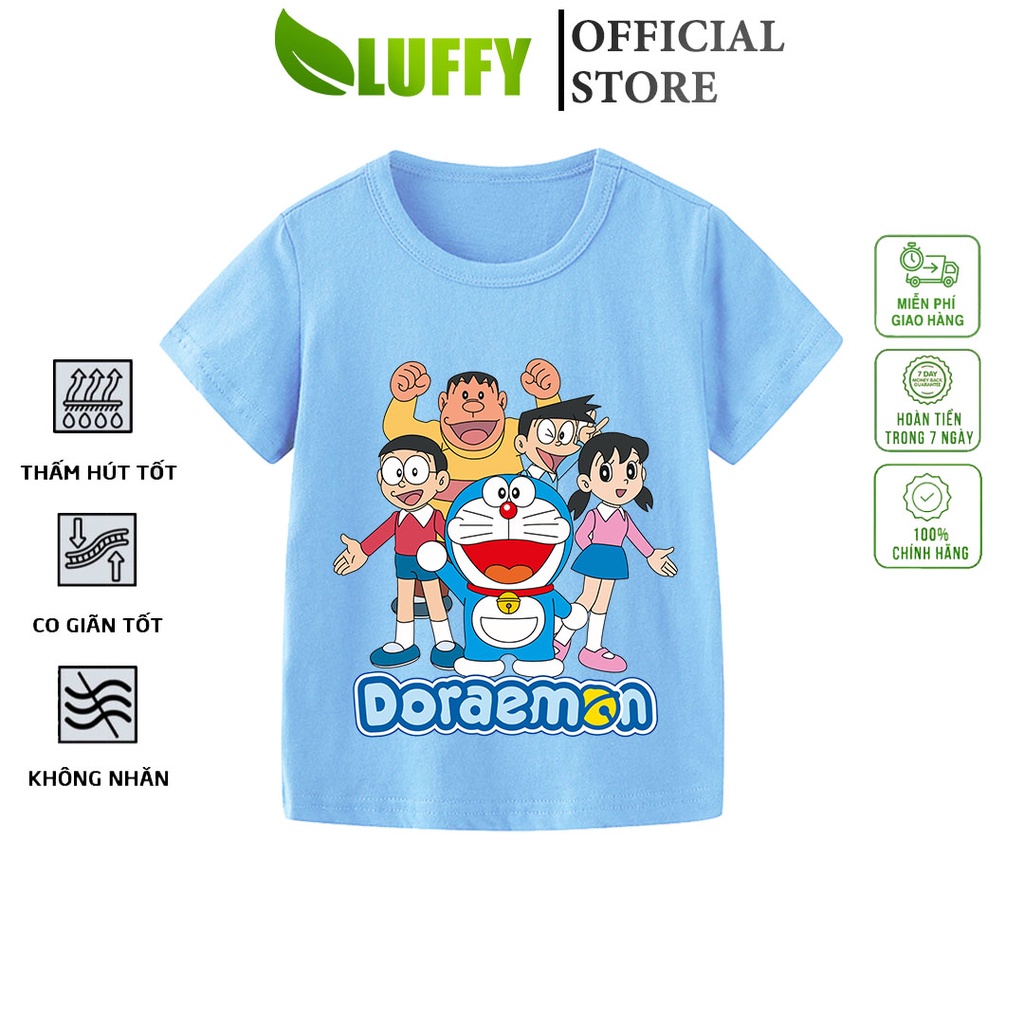 Áo thun bé trai Luffy Store cộc tay in hình Doraemon chất cotton thoáng khí Quần áo trẻ em từ 8-35kg ALUF80