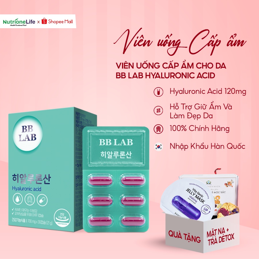 Viên Uống Cấp Ẩm Cho Da BB LAB Hyaluronic Acid Giúp Làm Giảm Nếp Nhăn, Đem Lại Làn Da Mịn Màng, Căng Bóng Hộp 30 Viên