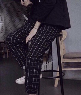 Plaid pants - Quần caro - Đen to