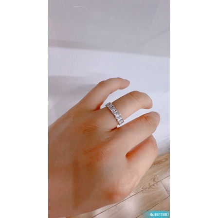 Nhẫn full đá xung quanh chữ nhật bạc thật phủ vàng trắng