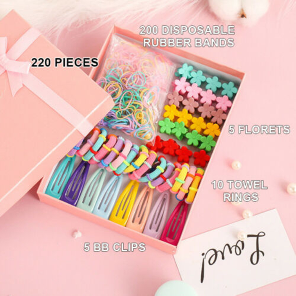 LUCKY BB Hairpin Hair Clip Candy Color Gifts Hair Rope With OPP Bag Elastic Kids Girls Accessories  220PCS/Set