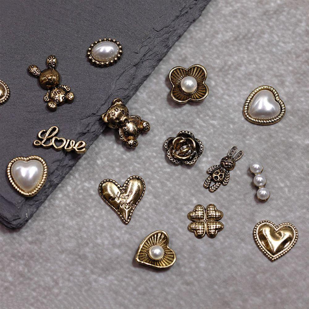 Phụ Kiện Trang Trí Móng Tay Hình Hoa/Gấu Màu Đồng Cổ Điển 3D Thời Trang