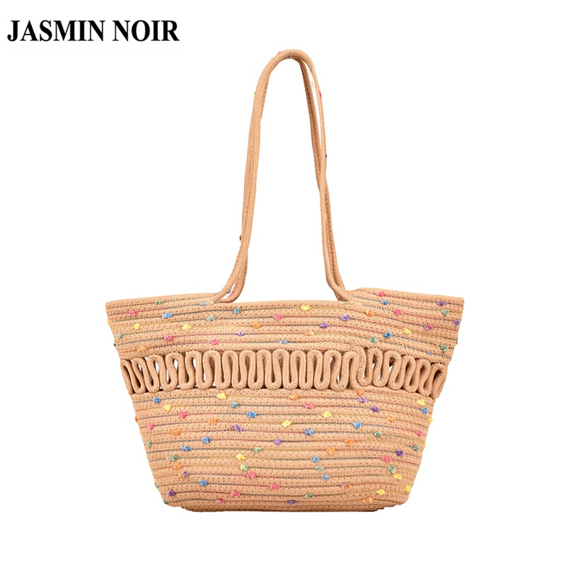 Túi cói JASMIN NOIR Bằng Rơm Đính Hoa Thời Trang Cho Nữ